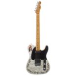 Custom build Tele style electric guitar; Finish: white pearl with western inspired decoration;