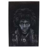 Jimi Hendrix - original pastel drawing of Jimi Hendrix upon a black felt canvas, 35.5" x 24"