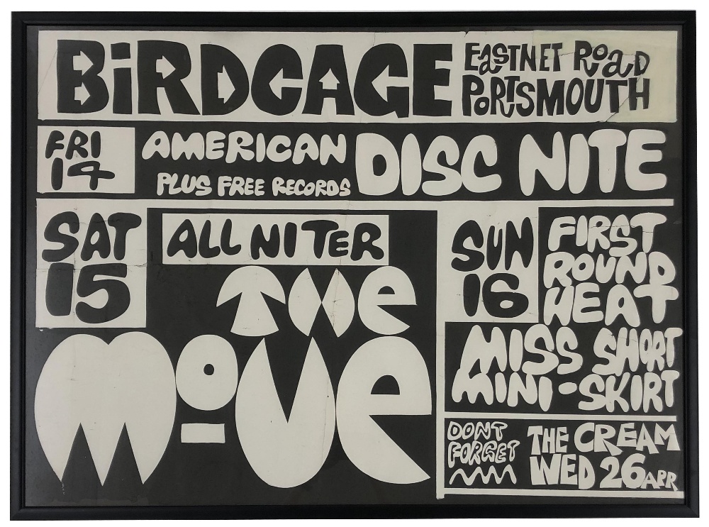 The Move & The Cream - Original concert poster for The Birdcage Club, Portsmouth, April 1967,