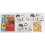 The Beatles - six various 1960s Beatles tac pins on card; together with a Beatles necklace on