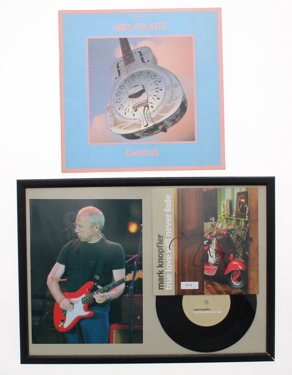 Mark Knopfler - autographed 'True Love Will Never Fade' vinyl single within a glazed frame