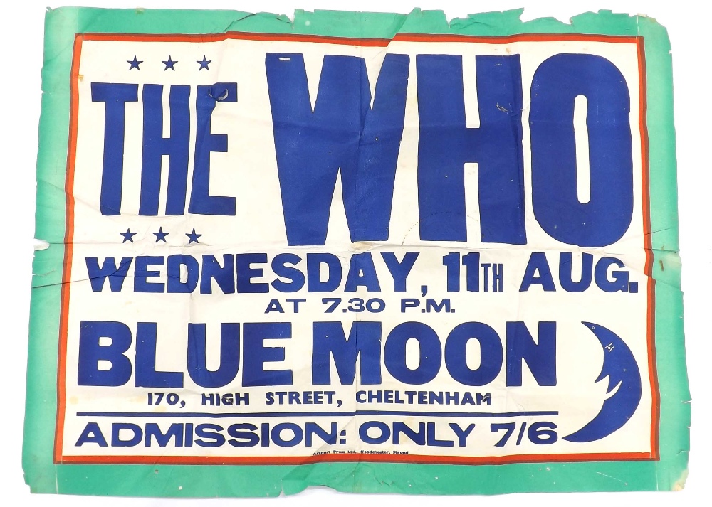 The Who - original concert poster for The Who at The Blue Moon, Cheltenham, Wednesday 11th August