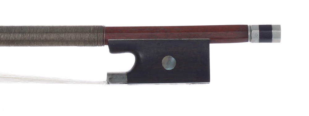 Old nickel mounted violin bow, unstamped, 54gm (partial hair and lapping)