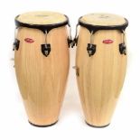 Good pair of Stagg congas, 28" high, natural wood finish (2)