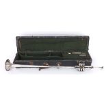 J. Higham three valve silver plated fanfare trumpet, case