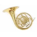 B & H 400 brass lacquered double French horn, case