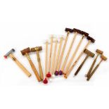 Collection of tubular bell mallets, six pairs and two single