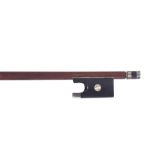 Silver and nickel mounted violin bow circa 1840, faintly stamped, the stick round, the ebony frog