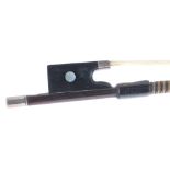 German silver mounted violin bow, indistinctly stamped A. Ce...berg, the stick octagonal, the