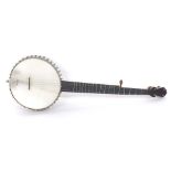 Five string open back banjo, circa 1890, with forty tensioners, 10" diameter skin and 23.5" scale