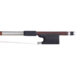 German nickel mounted violin bow by and stamped Meinl, the stick octagonal, the ebony frog plain and