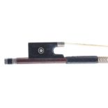 German silver mounted violin bow by and stamped *Ernst Heinrich Roth, the stick octagonal, the ebony