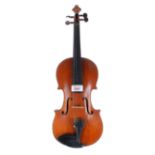 French half size violin labelled Breton Brevette de S.A.R.M., 12 1/4", 31.10cm