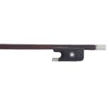 French nickel mounted violin bow by and stamped Louis Bazin, the stick round, the ebony frog