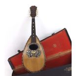 Stridente bowl back mandolin, with multi-section rosewood back and spruce top with butterfly