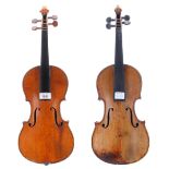 Three-quarter size violin stamped Colin Fils to the inner back, 13 3/16", 33.50cm; also another late