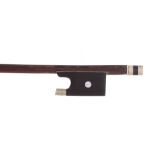 French nickel mounted violin bow of the Peccatte School, unstamped, the stick round, the ebony