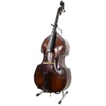 Interesting 19th century double bass, with carved overlaid foliate relief decoration to the lower