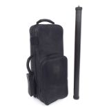 Good Ban full size oblong plush lined violin case, with outer zipper cover; also a cylindrical bow