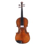 Late 19th century three-quarter size violin labelled Joseph Guarnerius..., 13 1/16", 33.20cm