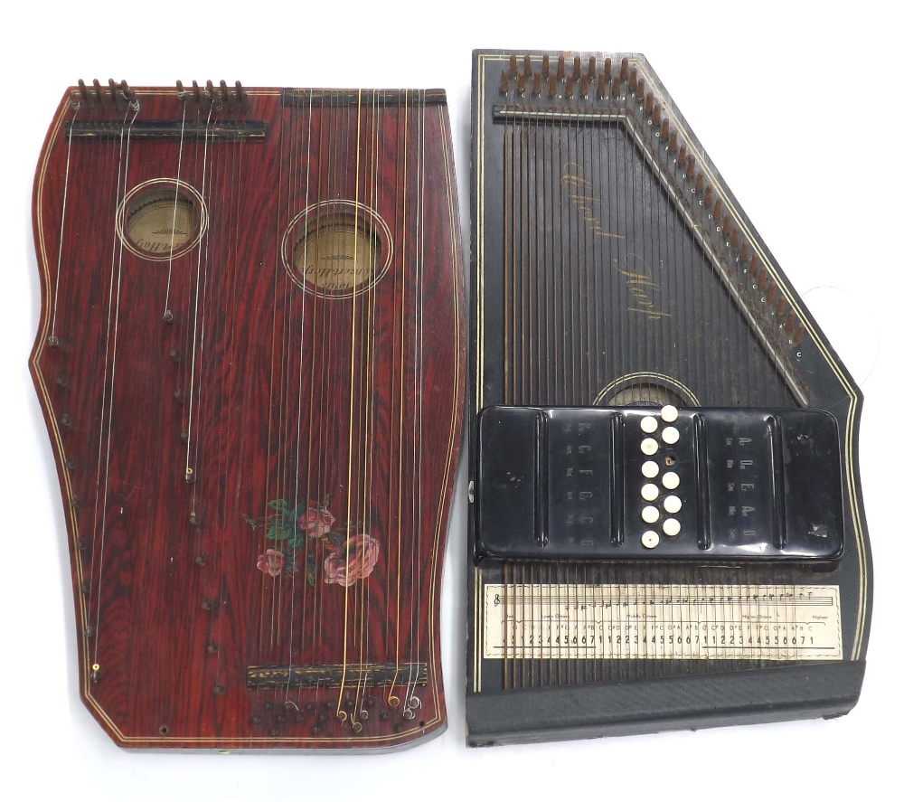 Concert zither; together with an auto-harp (2)