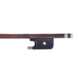 French nickel mounted violoncello bow of the Maire School, the stick round, the ebony frog inlaid