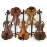 Five old three-quarter size violins (5)