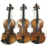 Three old full size violins (3)
