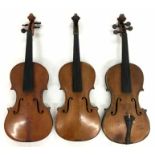 Three various old full size violins (3)