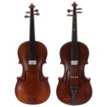 German violin circa 1920 stamped Stainer below the button, 14 3/16", 36cm; also another early 20th