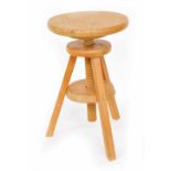 Light wooden adjustable circular tripod stool, 19" high