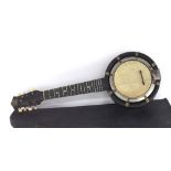 Early 20th century John Grey & Sons banjo mandolin, case (at fault)