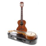 Kala KA-ASAC-TE tenor ukulele (electrics removed); together with an old ukulele-banjo, case
