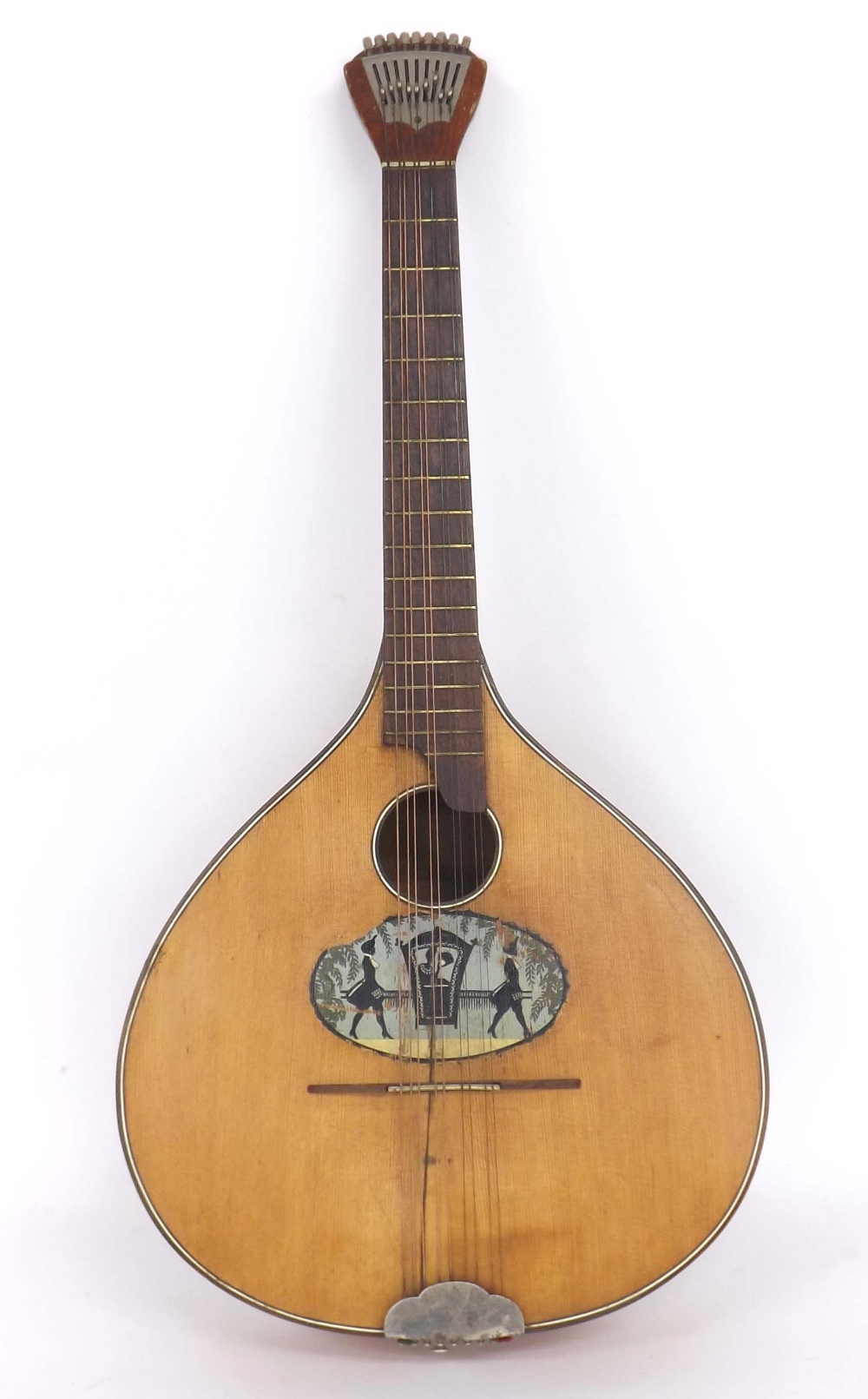 Early 20th century nine string German made waldzither of the cittern family, soft bag