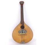 Early 20th century nine string German made waldzither of the cittern family, soft bag