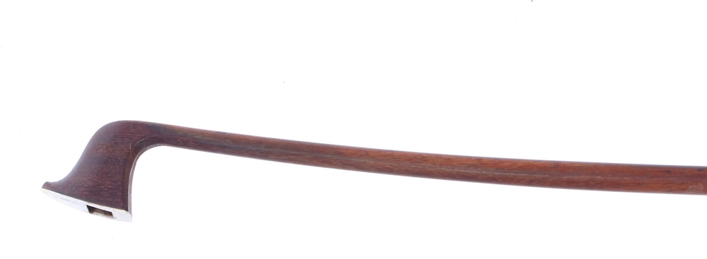 French nickel mounted violin bow stamped Stentor, the stick round, the ebony frog inlaid with - Image 2 of 2
