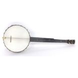 Seven string fretless open back banjo, circa 1880, with 12" diameter skin and 25.5" scale