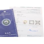 Stunning EGL certified 18ct princess-cut diamond ring, 3.00ct, clarity VVS 1, colour G, 4.9gm,