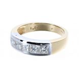 Modern 18ct bicolour channel set diamond ring, with five princess-cut diamonds, 1.00ct, clarity