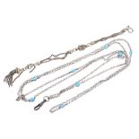 Turquoise cabouchon set guard chain, 57" long; together with a Albertina watch chain (2)