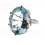 Large oval aquamarine single stone ring set in white gold, 16.80ct approx, 22mm x 16mm, 8.3gm,