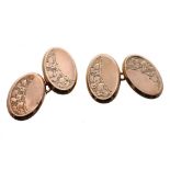 Pair of Edwardian 9ct oval engraved cufflinks, Birmingham 1905, 3.3gm, 17mm x 12mm