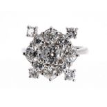 Good fancy 18ct white gold diamond cluster ring, round brilliant-cuts, estimated 2.20ct approx ,