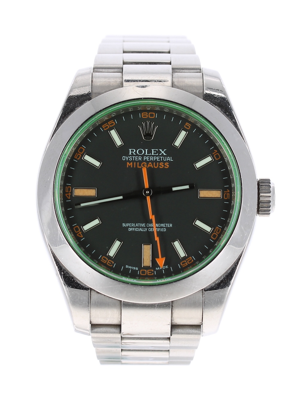 Rolex Oyster Perpetual Milgauss stainless steel gentleman's bracelet watch, ref. 116400, circa 2009,