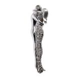 Modern 18ct white gold diamond set brooch, modelled as an embracing couple, 4.1gm, 32mm