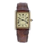 Must de Cartier silver gilt tank wristwatch, ref. 2413, serial no.15367xxx, tan leather strap with