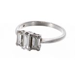 Platinum emerald-cut diamond trilogy ring, 1.40ct approx, clarity VS, colour I/J, width 7mm, 4.