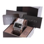 Gucci G-Collection rectangular stainless steel and diamond gentleman's bracelet watch, ref. 100M,