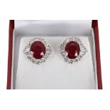 Impressive pair of 18ct white gold ruby and diamond cluster studs, estimated rubies 5.37ct approx,