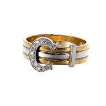 David Morris 18ct bicolour diamond set buckle ring, 5.1gm, 10mm, ring size P (556827-1-A)